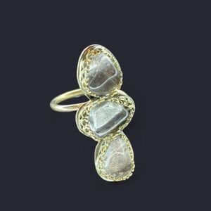 Freeform multi- crystal quartz Brass Metal Ring (size 6.5)